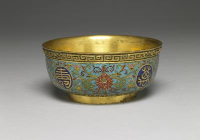 图片[2]-Gilt copper bowl with cloisonne enamel decor and birthday inscriptions “wan shou wu jiang (ten thousand long lives without boundary)”, Qing dynasty (1644-1911)-China Archive